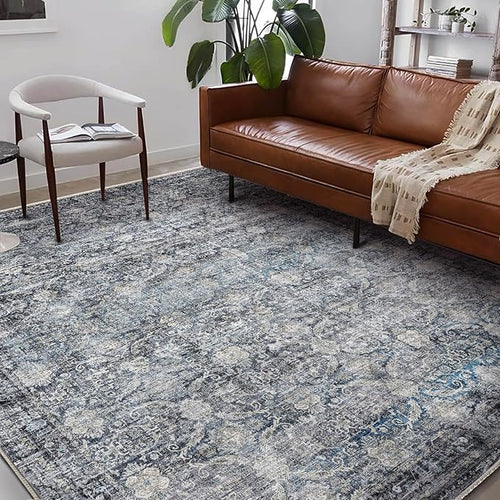 Area Rug 6'x9' Washable Vintage Traditional Floor Cover Thin Retro Kitchen Indoor Distressed Non Slip Carpet for Living Room Bedroom Dining Room