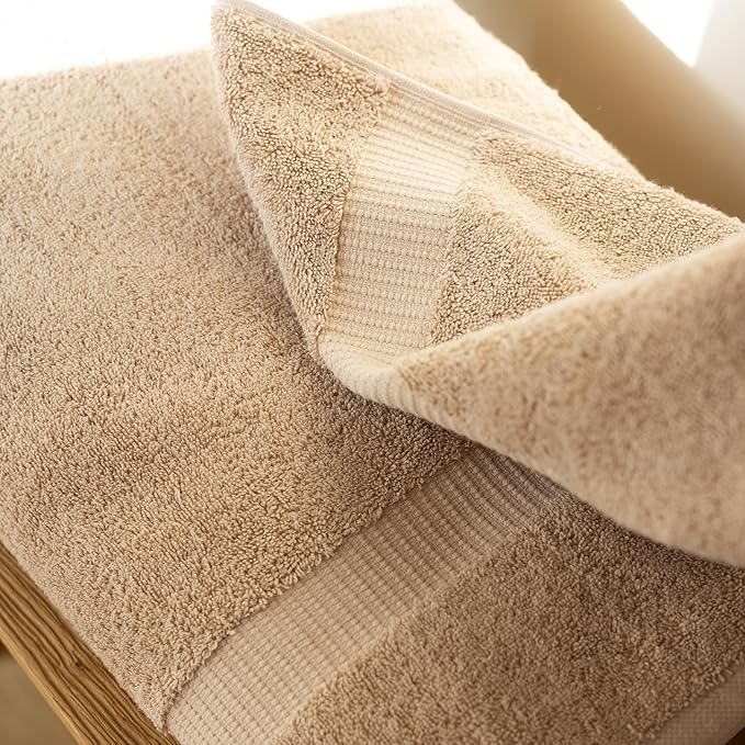 SALBAKOS 100% Turkish Cotton Extra Large Bath Sheet Set of 2 35x70 inch | Heirloom Quality | Hotel & Spa Collection | Soft, Absorbent Oversize Bath Towels | Made in Turkey (Taupe, 2 Bath Sheets)