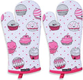 AMOUR INFINI Oven Mitts Set of 1 Quilted Liner with Hanging Loop Non Slip, Heat Resistant, Washable Reusable Oven Mitt (Valentine Cup Cake 7x13 Inches)