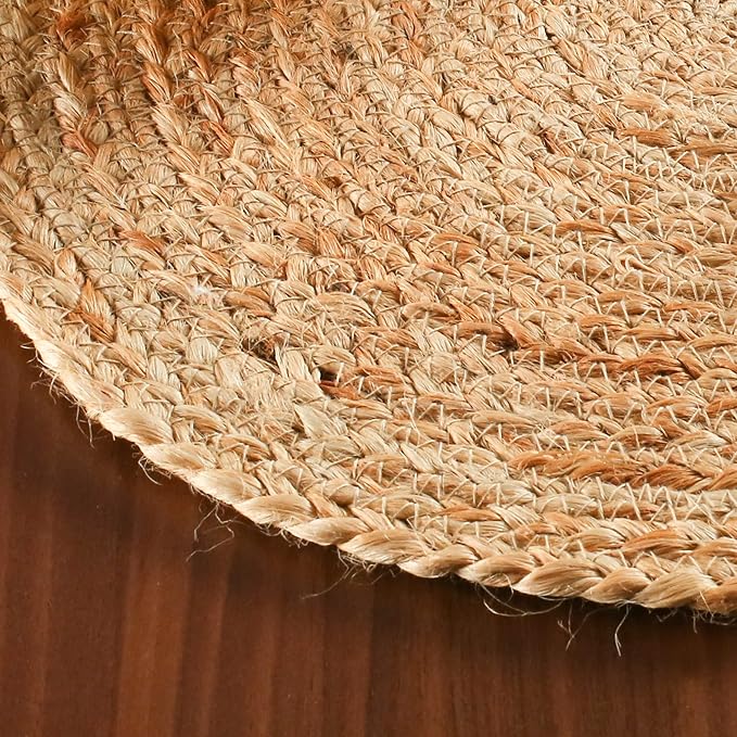 Hausattire Jute Braided Placemats 14 Inches Round Set of 4 Reversible Handwoven Boho Vintage Placemats for Kitchen Dining Tables|BBQ's Thanksgiving Decor Weddings Indoor & Outdoor Parties|Natural