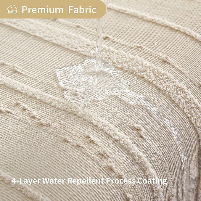 Lameirose Beige Shower Curtain Boho, 72 x 72 Cotton Blend Waffle Weave Stripe Textured Heavy Duty, Fabric Shower Curtain for Bathroom, Hotel, Washable