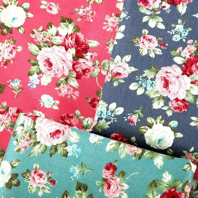 Hanjunzhao 14 Fat Quarters Bundle 18x22 inch - Pre-cut Cotton Quilting Fabric Squares - Quarter Yard Material -for Sewing, Quilting, Patchwork, and Holiday Halloween Christmas DIY Crafts -Retro Floral