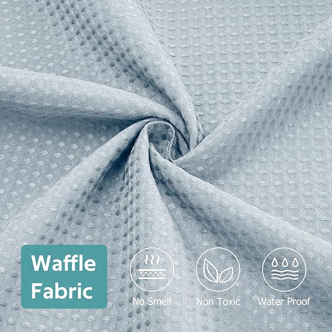 Vipfree 3 in 1 Shower Curtain Set, Waffle Shower Curtain and Liner Set with 12 Double Sided Shower Curtain Hooks, 258GSM Luxury Weighted Cloth Shower Curtains for Bathroom, 72 W x 72 H, Fog Blue