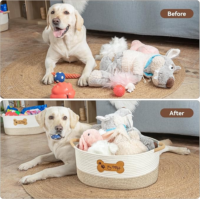LILO DESIGN CO. Dog Toy Basket - Cotton Rope Dog Toy Bin With Handle - Cute Woven Pet Toy Box - Perfect Toy Basket For Pets - Storage Baskets For Organizing - Toy Box For Dogs