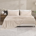 Simple&Opulence Belgian Linen Sheet Set Solid Color - 5 Pieces (1 Flat Sheet, 2 Fitted Sheets & 2 Pillowcases) Natural Flax Cotton Blend Soft Breathable Farmhouse Bedding - Split King Size, Linen