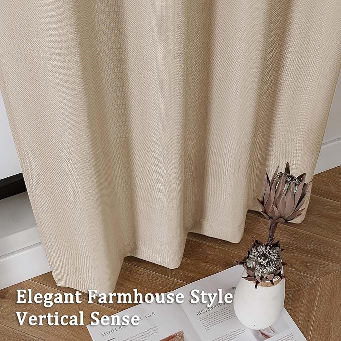 Lecloud Bessie Light Filtering Curtains 54 Inch Length 2 Panels Set, Faux Linen Weave Short Curtains with Dual Rod Pocket, Farmhouse Window Treatments for Bedroom Living Room, Each 30 W x 54 L, Linen