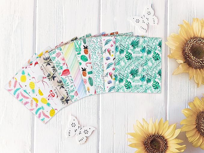 Craftido -25 Options- 100% Cotton Quilting Fabric Bundles 10pcs Fat Quarters 18”x21”-Medium Weight 5.2 oz- Soft Cotton for Quilting, Sewing Project, Patchwork, DIY Crafts – Tropical Flamingo