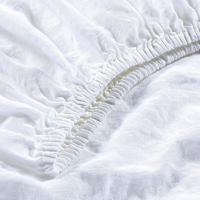 Sijo Stone Washed Organic French Linen Bed Sheet Set, GOTS Certified Organic, Best Cooling Linen Sheet Award by Sleep Foundation, 1 Flat Sheet Only (Snow, Full/Queen)