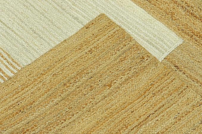 Scalloped Edge Rug, Hand Woven Natural Jute Area Rug, 4x4 Ft Square Beige & Brown Braided Kilim Rugs for Living Room, Kitchen, Entryway, Farmhouse