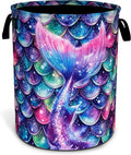 Mermaid Tail Scales Laundry Basket Oxford Cloth Colorful Fish Scales Laundry Hamper With Handle Foldable Portable Clothes Storage Basket 18.9 X 16.5 In Storage Bag For Laundry Room/Bathroom/Bedroom