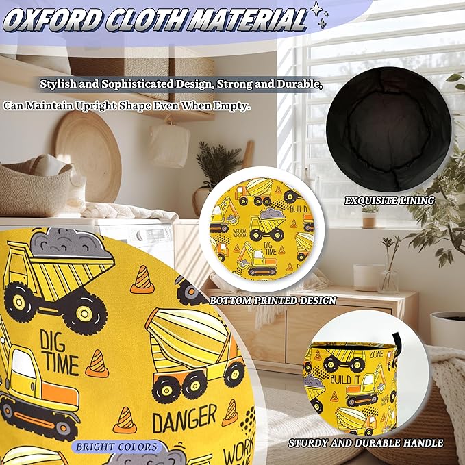 Cartoon Cars Pattern Laundry Hamper Foldable Oxford Cloth Funny Laundry Basket With Handle Portable Clothes Storage Basket Laundry Bag 18.9"x16.5" For Laundry Room/Bedroom/Bathrooms