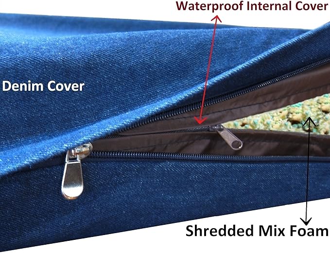 Dogbed4less XXL Orthopedic Extreme Comfort Memory Foam Dog Beds for Large Dog, Internal Waterproof Lining and External Machine Washable Denim Cover, 55X37 Pillow, Blue