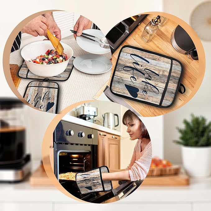 Lake Life Gifts Pot Holders with Pockets, Lake Life House Gifts for Cabin Owners Women Oven Pot Holders Heat Resistant Oven Mitts Hot Pads for Kitchen Baking Cooking