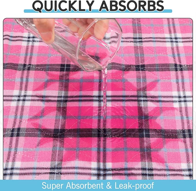 ESGPET Washable Pee Pads for Dogs - 31”x36” 4PCS, Whelping Pad for Puppy Training, Playpen Crate Bed Floor Protector, Reusable Dog Potty Pads Non-Slip, Super Absorbent & Odor Controlling, Pink Plaid