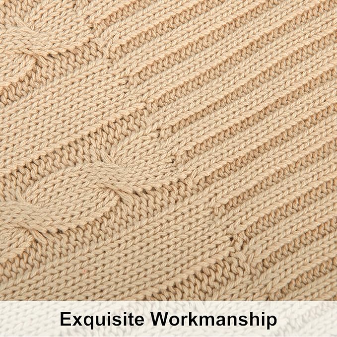 NTBAY 100% Pure Cotton Oversize (60x80) Cable Knit Throw Blanket, Super Soft Warm Knitted Throw Blanket for Bed, Sofa, Chair, Couch - Extra Cozy, Machine Washable, Comfortable Home Decor, Khaki