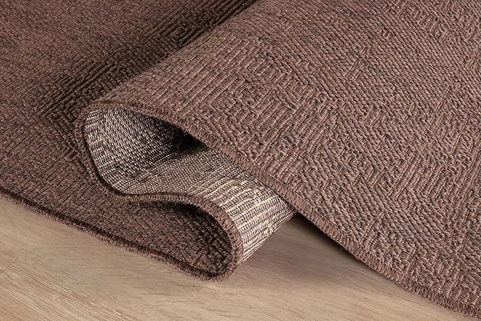 CAMILSON Easy Jute Round Rug 4ft Indoor Outdoor Brown Color Fiber Area Rugs for Living Room Patio and Kitchen Rug, Solid Boho Woven Design Easy-Cleaning Washable Outside Carpet Alfombras (4 Round)