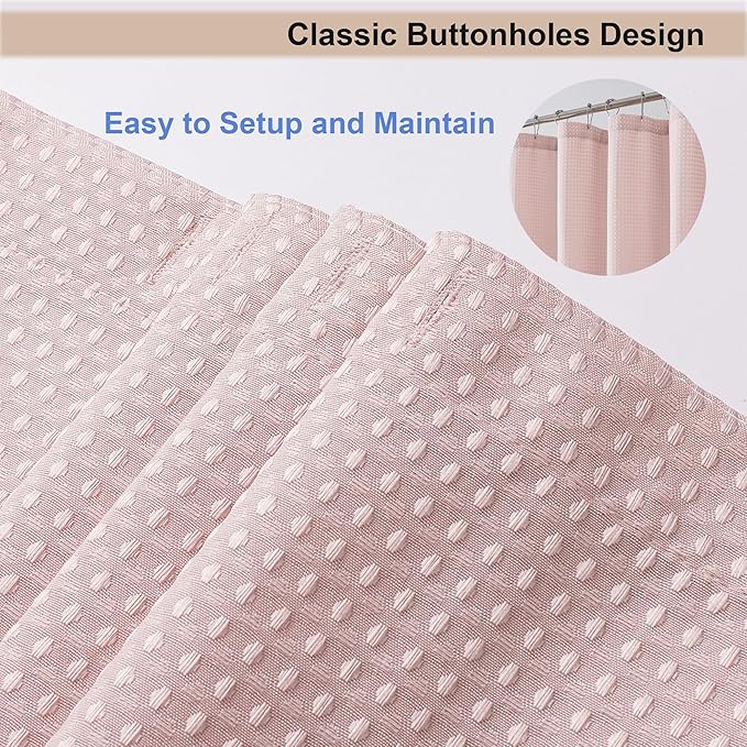 OWENIE Blush Waffle Weave Fabric Shower Curtain, Textured Heavy Cloth Shower Curtains for Bathroom, Water Repellent Soft Hotel Spa Luxury Elegant Bath Curtain, Machine Washable, Blush, 72x78 Inch