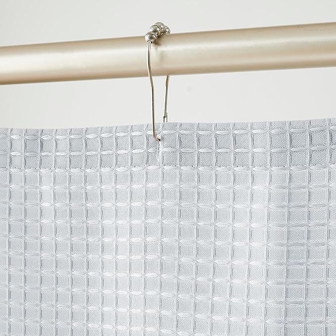 Indecor Home Luxury Waffle Weave Shower Curtain Elegant Hotel Style Fabric for Bathroom, Water Repellent, Machine Washable Light Grey Waffle