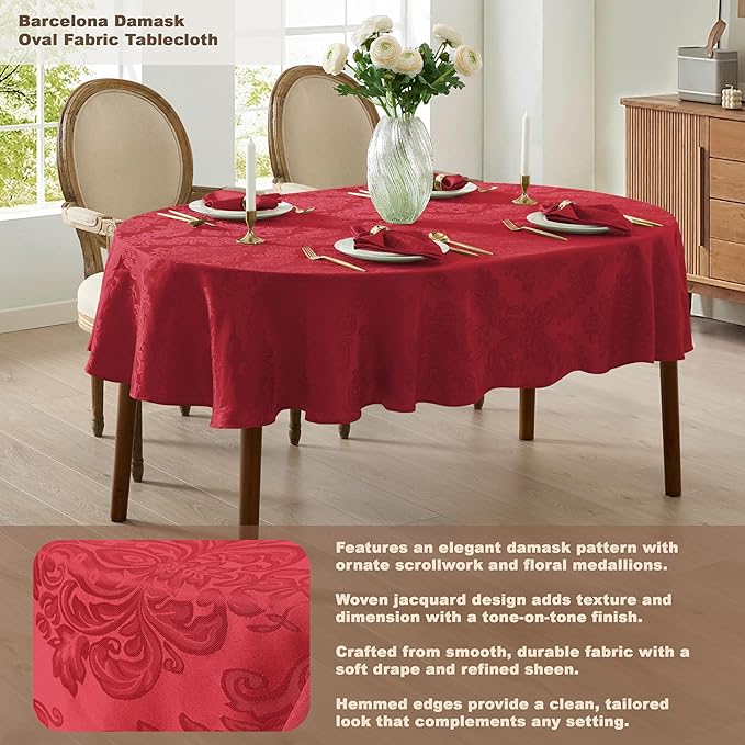 Newbridge Barcelona Damask Fabric Napkins, Set of 4, Red – No Iron, Soil Resistant Cloth Napkins for Dining, Parties and Holidays