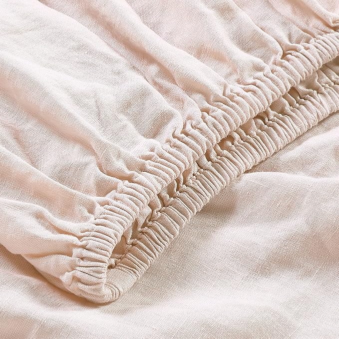 Sijo Stone Washed Organic French Linen Bed Sheet Set, GOTS Certified Organic, Best Cooling Linen Sheet Award by Sleep Foundation, 1 Flat Sheet Only (Blush, Full/Queen)
