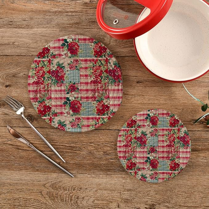 Boccsty Spring Rose Trivets for Hot Pots and Pans Leaves Pot Holders 2PCS Hot Pads Kitchen Pot Holder for Counter Table Countertop Farmhouse