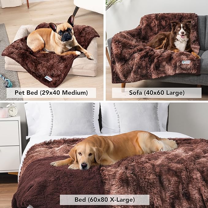 PetAmi Waterproof Dog Blanket for Large Dog, Queen Size Calming Pet Blanket Couch Cover Protector, Sherpa Faux Fur Cat Throw for Sofa Furniture Bed, Soft Fluffy XL, 90x90 Tie-Dye Brown