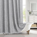 MitoVilla Dark Grey Boho Extra Long Shower Curtain 72 x 84, Dark Grey Modern Farmhouse 84 inch XL Polyester Linen Fabric Shower Curtain Set with Hooks for Cottagecore Country Bathroom Decor