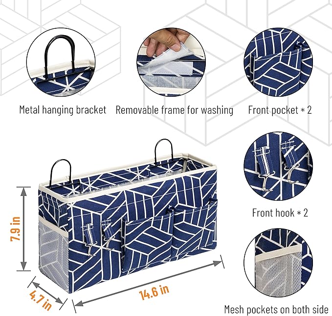 HZZTY BRNY 2pcs Large Wall Hanging Storage Bag, Door Closet Linen Fabric Pockets Organizer, Waterproof Multi Functional for Living Room Bedroom Bathroom Kitchen Office RV Camper with Hooks Navy