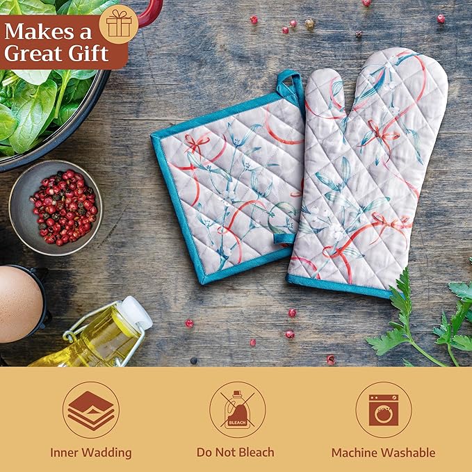 Maison d' Hermine Pot Holders 100% Cotton Heat Resistant Potholders 8" x 8" Hot Pads with Loop for Thanksgiving Christmas Decorations BBQ Cooking Baking Handling Hot Pans (Pack of 1, Enora)