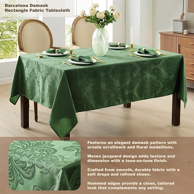 Newbridge Barcelona Damask Fabric Napkins, Set of 4, Hunter Green – No Iron, Soil Resistant Cloth Napkins for Dining, Parties and Holidays