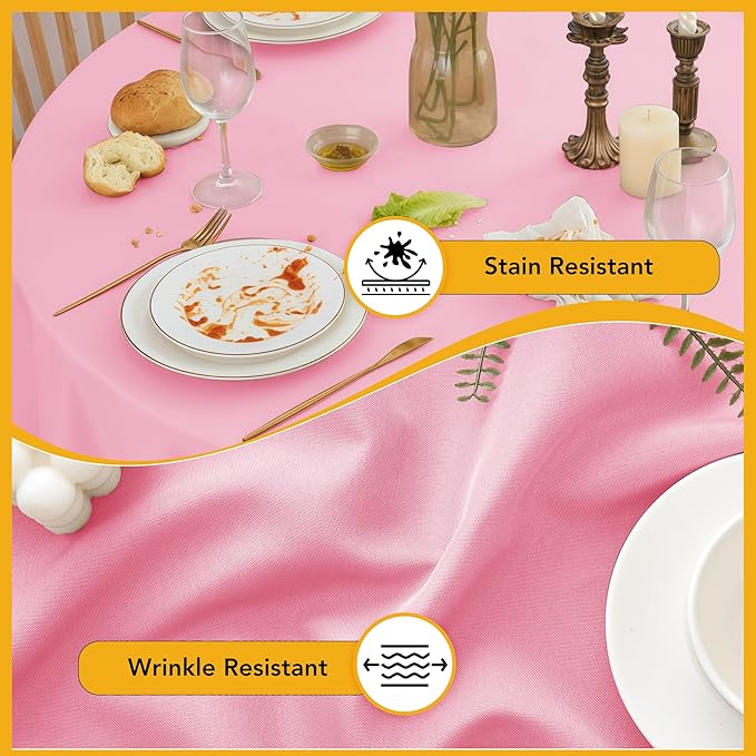 6-Pack Pink Round Tablecloths, 132 Inches, Stain-Resistant Polyester for 6-8 Ft Round Tables - Washable Table Covers for Weddings, Banquets, Birthday Parties, Events