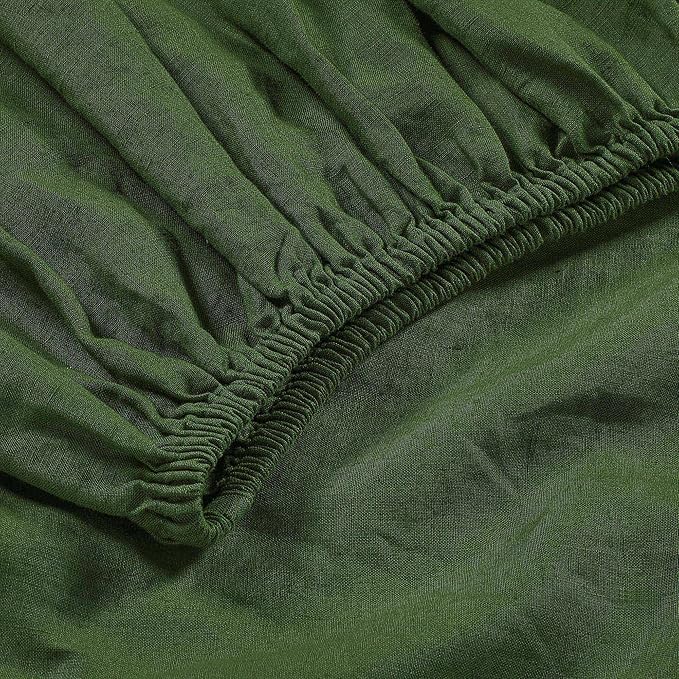 Sijo Stone Washed Organic French Linen Bed Sheet Set, GOTS Certified Organic, Best Cooling Linen Sheet Award by Sleep Foundation, 1 Flat Sheet Only (Forest, King/Cal King)
