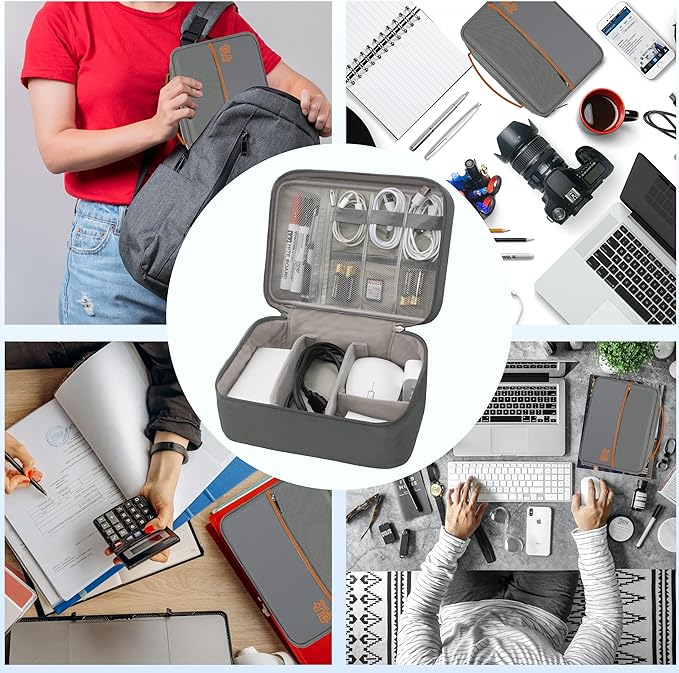 Miavers Electronics Organizer,Travel Cord Organizer Pouch, Portable Cable Organizer Bags, Waterproof Electronic Accessories Storage Case for Cables, Cords, Charger, Phone (Double Layer-Gray)