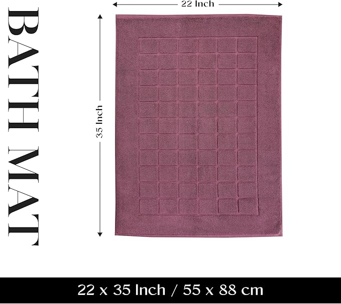Superior 100% Cotton Bathmat Set, Bath Mats, Bathroom Decor, Shower, Bathtub Essentials, Home Accessories, Small Washable Rug, No Backing, Heavyweight, Nora Collection, Set of 2, 22" x 35", Plum