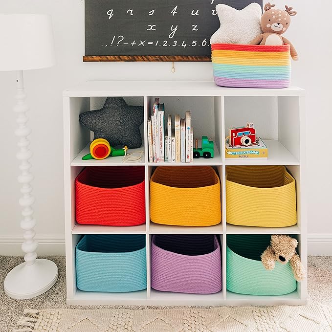 OrganiHaus Woven Storage Baskets for Organizing, Cotton Rope Organizer Bins for Shelves, Closet & Nursery, Dog Toy Basket, Decorative Bins for Toys, Towels & Books - 15x10x9, Coral