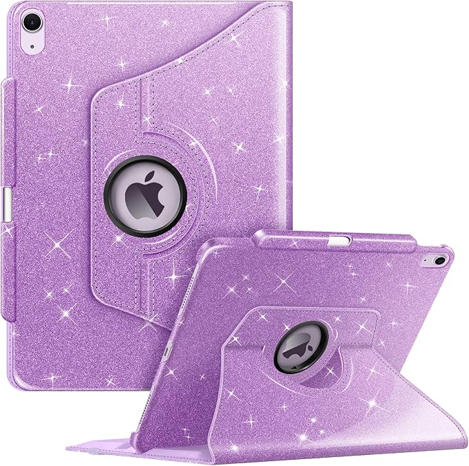 Fintie Rotating Case for iPad Air 13-inch (M3) 2025, (M2) 2024-360 Degree Swiveling Protective Stand Cover with Pencil Holder, Auto Wake/Sleep, Glittering Purple