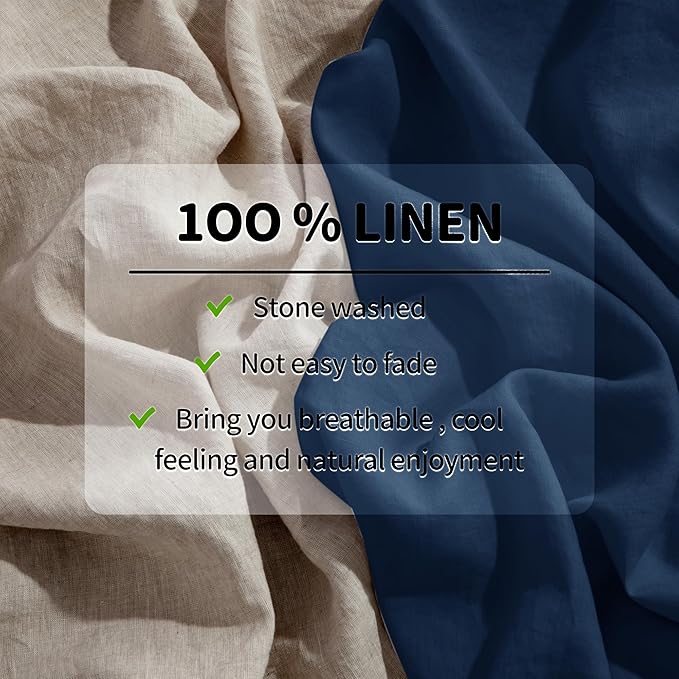 LBRO2M 100% Linen Sheet Set 16" Deep Pocket King Size,Bed Sheets 4 Piece Sets,Solid Color Natural Flax Bed Sheets Soft Breathable Bedding, All Season (King, Navy Blue)