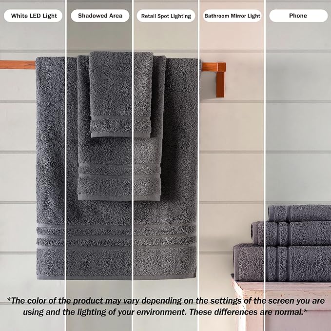 Hawmam Linen Grey 6 Piece Bath Towels Set for Bathroom Original Turkish Cotton Soft, Absorbent and Premium 2 Bath Towels, 2 Hand Towels, 2 Washcloths (Cool Grey)