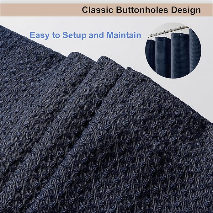 OWENIE Navy Blue Shower Curtain 96 Inch Extra Long, Waffle Weave Textured Fabric Bathroom Curtains, Water Repellent Thick Soft Hotel Spa Luxury Elegant Bath Curtain, Machine Washable, 72x96 Inch
