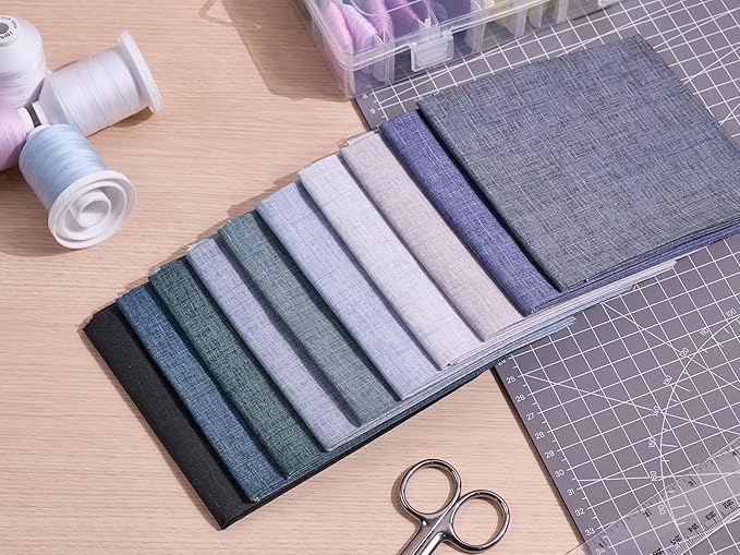Craftido - 11 Options Solids with Tweed Tonals - Assorted Color Cotton Quilting Fabric Bundles 10pcs Fat Quarters 18"x21" - Medium Weight 5.2oz - for Quilting, Sewing and Crafts - Monochrome