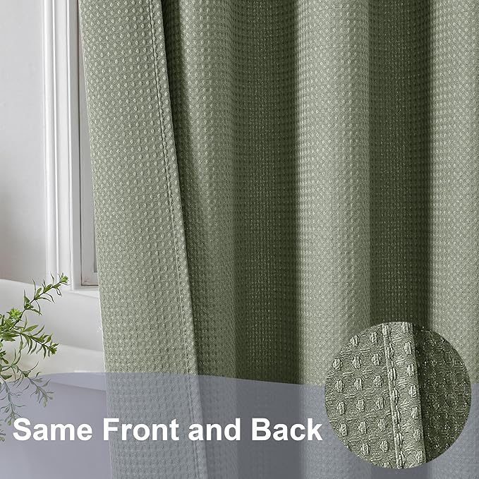 OWENIE Sage Green Shower Curtain, Stall Small Waffle Weave Heavy Fabric Shower Curtains for Narrow Size Bathroom, Waterproof Soft Hotel Spa Luxury Bath Curtain Set, Machine Washable, 36x72 Inch
