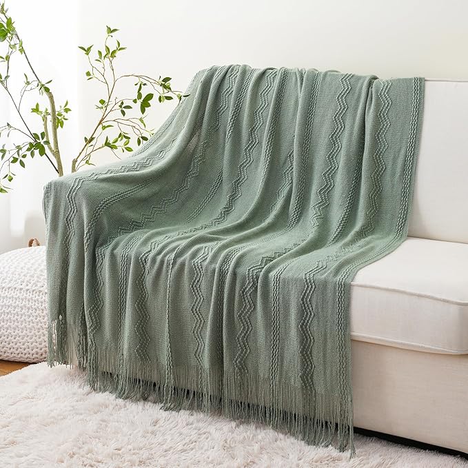 BATTILO HOME Sage Green Throw Blanket for Couch, Sage Green Decor, Knit Throw Blankets for Bed, Spring Throw Blanket Light Blue, 50"x60"
