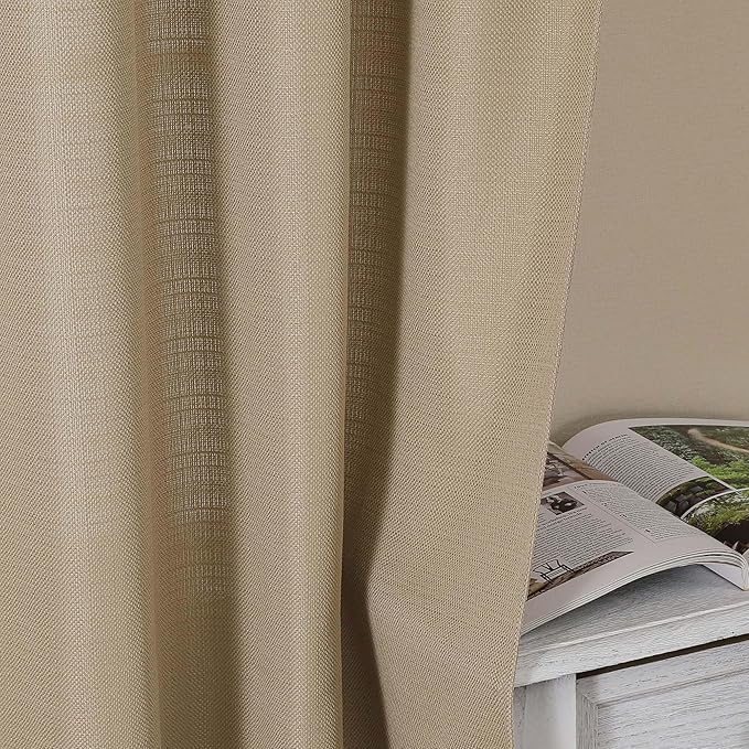 Lecloud Bessie Camel Light Filtering Short Curtains 45 Inch Length 2 Panels, Faux Linen Textured Breathable Privacy Drapes with Rod Pocket for Bedroom Home Office Kitchen, Each 30" W x 45" L
