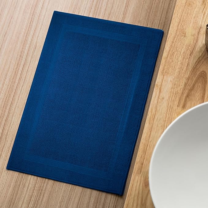 Infinitee Xclusives Premium Cotton Bath Mats for Bathroom – Pack of 2 | 34x22 Inches | Ultra Soft, Super Absorbent, Non-Slip, Machine Washable Mats (Tranquil Navy) [Not a Rug]