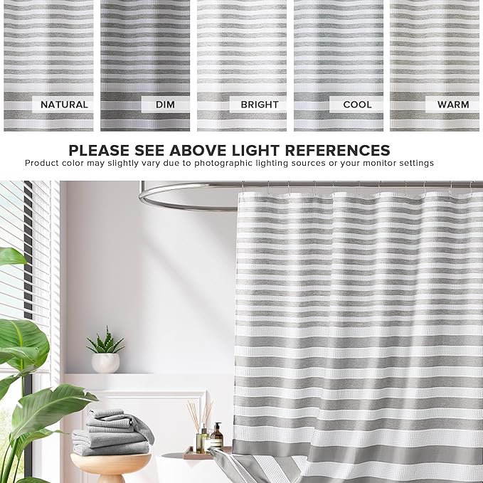 Madison Park Shower Curtain Spa Waffle Weave Long Shower Curtain for Bathroom 3M Scotchgard Moisture Management, Spa Quality Modern Shower Curtains for Bathroom, Long 72x78 Grey Ombre