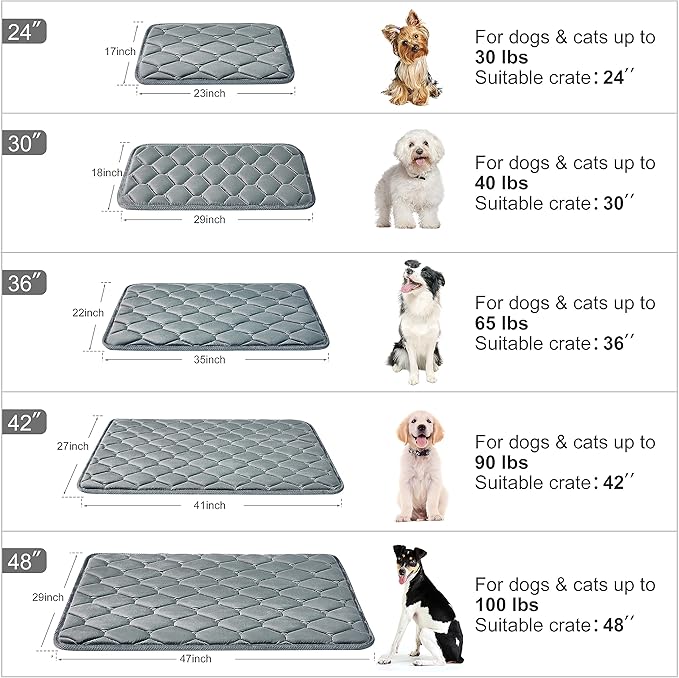 luckyvo Dog Crate Mats,Soft Kennel Pads Washable with Anti-Slip Bottom,Dog Kennel Pads for Sleeping,Pets Mattress Cat Dog Beds for Large Medium Dogs(41x27,Grey)