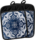 Blue and White Chinoiserie Floral Pot Holders with Pockets, Blue Floral Pot Holders Heat Resistant Oven Mitts Hot Pads for Kitchen Baking Cooking,Potholders for Kitchens