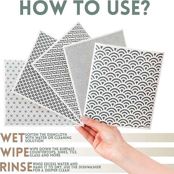 DECEE Reusable Paper Towels 5-Pack (Vintage Lux), Quick Drying, No Odor, Washable Kitchen Cloth, Sustainable Dish Sponge, Eco Friendly Gift.