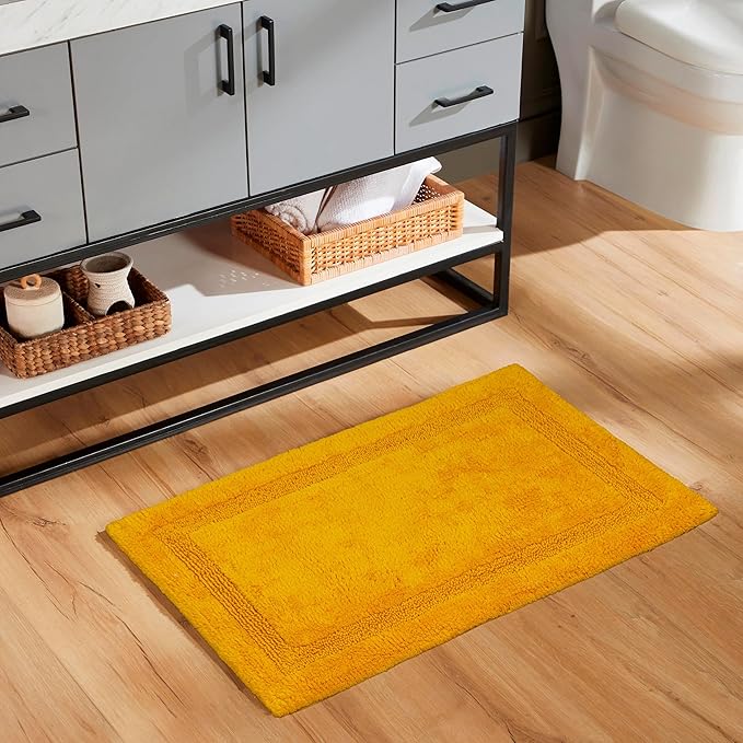 C23 Luxury 2200 GSM Heavyweight Bath Mat Pack of 2 Tufted Cotton 20"x32" & 16"x24" Mustard Yellow Thick & Plush Bathroom Rugs Ultra-Absorbent, Quick Dry, Anti-Slip Natural Latex Back, Machine Washable