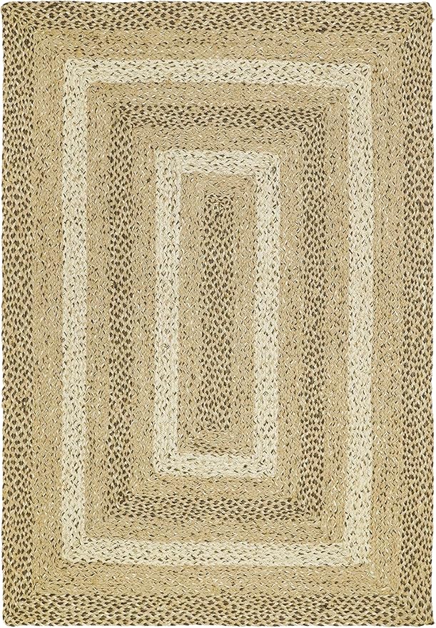 Traditional Jute Braided Rug, Rustic Country Décor for Kitchen, Living Room, Dining Room, Bedroom, Coastal Beige, 4'X6'